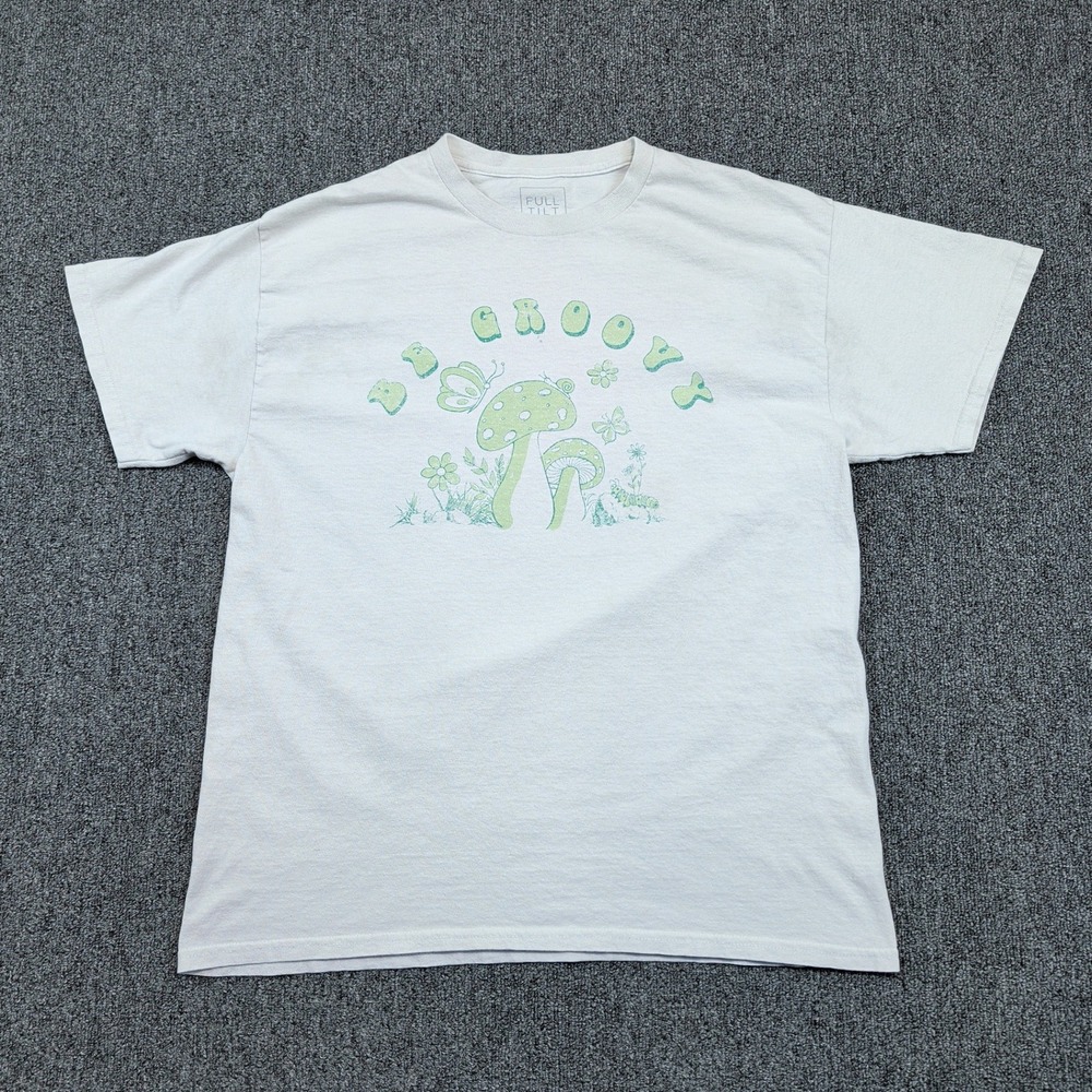 Full Tilt Retro Be Groovy Mushroom Graphic Tee Size M White Cotton Boho Bohemian